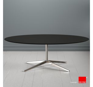 FK_21 Florence Knoll - TABLE WITH OVAL MATT BLACK TOP IN LIQUID LAMINATE, CHROME BASE