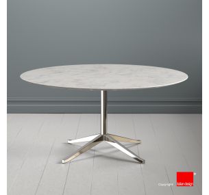 FK_03 Florence Knoll - ROUND TABLE WITH WHITE CARRARA MARBLE TOP,  CHROME-PLATED BASE