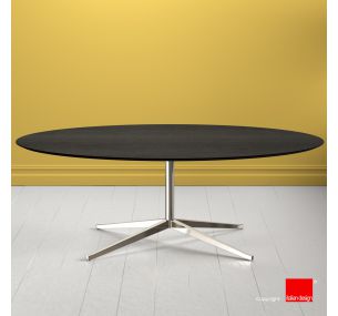 FK_804 Florence Knoll - OVAL TABLE WITH SOLID BLACK STAINED OAK WOOD, CHROMED BASE