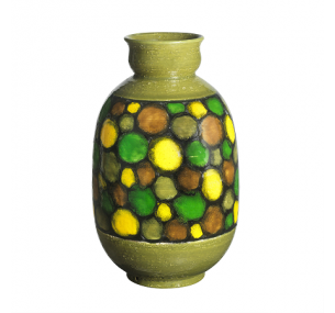 Riedizioni - Aldo Londi - INV 2048 Grüne Vase mit Kreisen auf schwarzem Streifen