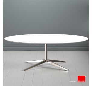 FK_20 Florence Knoll - TABLE WITH OVAL MATT WHITE TOP IN LIQUID LAMINATE, CHROME BASE