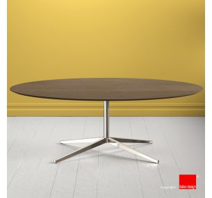 FK_805 Florence Knoll - OVAL TABLE WITH NATURAL SOLID DARK WALNUT-STAINED OAK WOOD TOP, CHROMED BASE