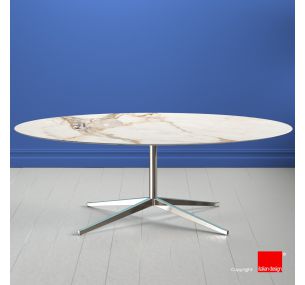 FK_604 Florence Knoll - OVAL TOP IN GOLD CALACATTA CERAMIC, CHROMED BASE