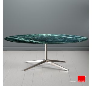 FK_27 Florence Knoll - TABLE WITH OVAL TOP IN ALPS GREEN MARBLE, CHROMED BASE