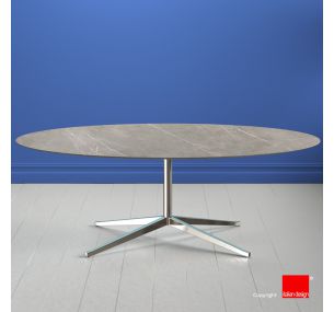 FK_608 Florence Knoll - LAMINAM OVAL TOP IN PIETRA GREY CERAMIC, CHROMED BASE