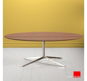 FK_801 Florence Knoll - OVAL TABLE WITH NATURAL SOLID OAK STAINED CHERRY TOP, CHROMED BASE