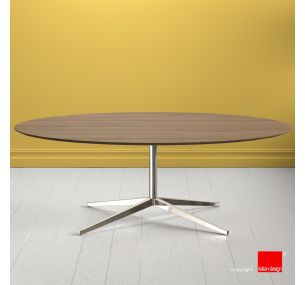 FK_802 Florence Knoll - OVAL TABLE WITH SOLID OAK WOOD- STAINED WALNUT CANALETTO TOP, CHROMED BASE