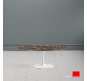 Tavolino Tulip SA86 - Eero Saarinen - Coffee Table H41, PIANO OVALE IN MARMO MARRONE EMPERADOR DARK