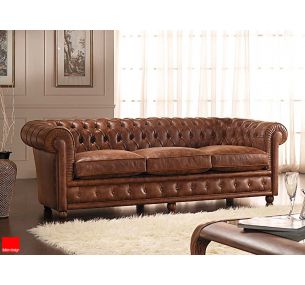 Dreisitziges Sofa Chester 07 - mit Vintage-Lederbezug