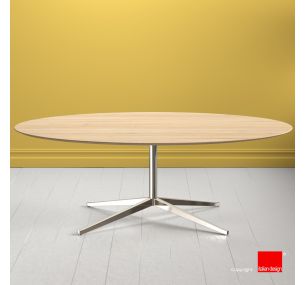 FK_800 Florence Knoll - OVAL TABLE WITH NATURAL SOLID OAK TOP, CHROMED BASE