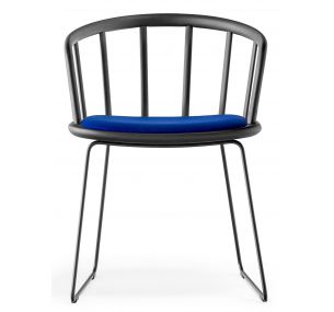 NYM 2856 - Chaise basse de salon Pedrali en métal, assise en bois, avec coussin, différentes finitions
