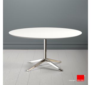 FK_01 Florence Knoll - ROUND TABLE WITH LIQUID LAMINATE MATT WHITE TOP, CHROMED BASE