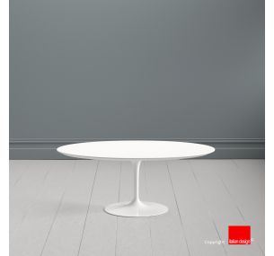 Tavolino Tulip SA80 - Eero Saarinen - Coffee Table H41, PIANO OVALE IN LAMINATO LIQUIDO BIANCO