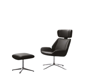 SIGMUND - Chaise longue et pouf en similicuir noir