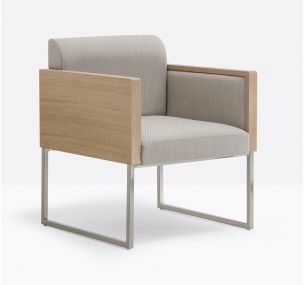 BOX 741_LOUNGE - Pedrali metal low lounge chair, upholstered wooden seats, various finishes and colours